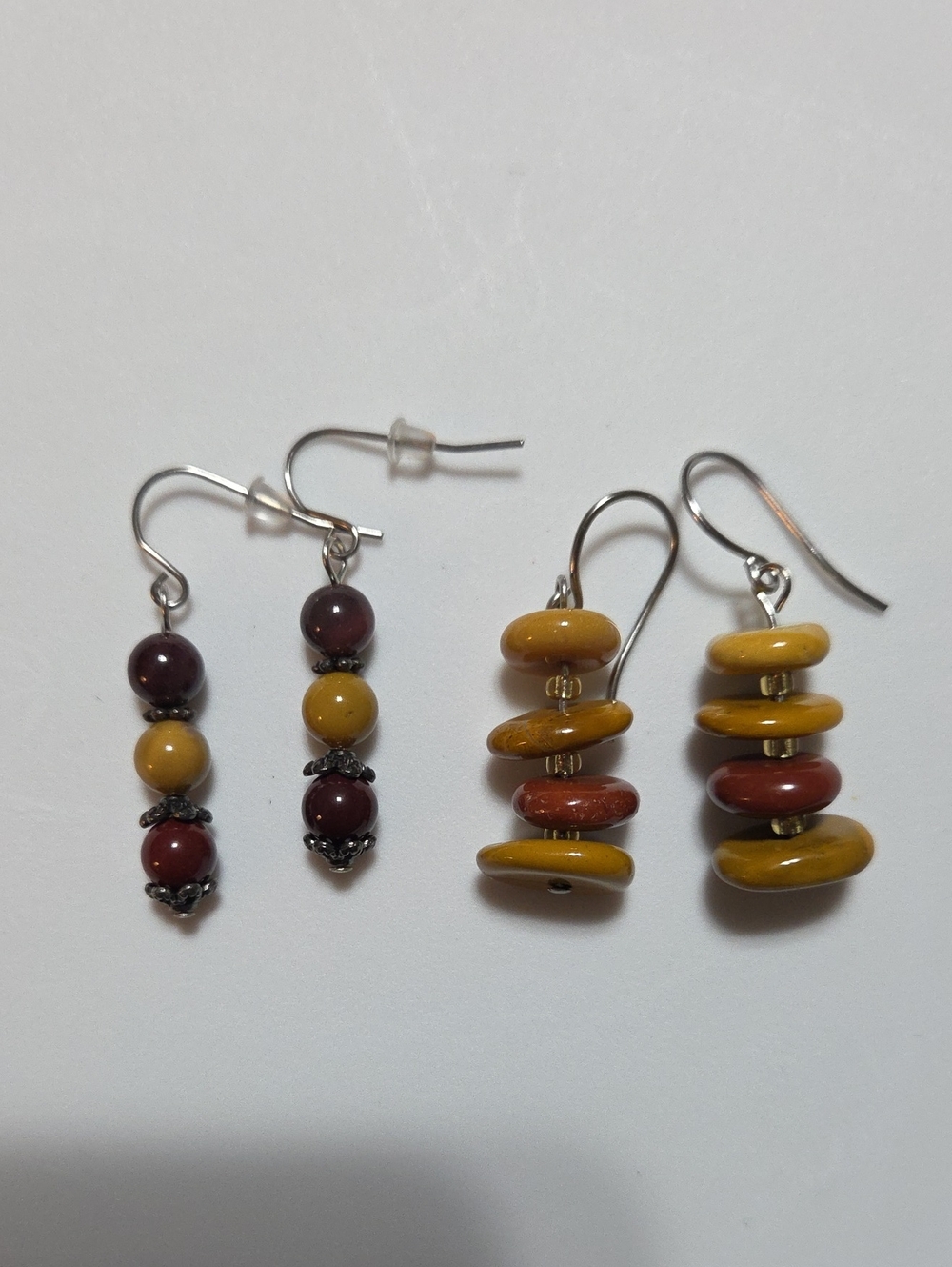 Mookaite Jasper Gemstone Dangle Earrings Lot 2 Pairs Artisanโ Beaded Handmade